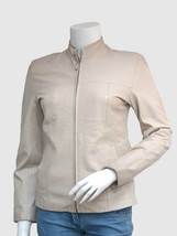 New Leather Jacket Beige Color For Women Lapel Collar   Zipper Pockets &amp;... - $199.99