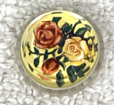 Vintage Pink Yellow Rose Lucite Paperweight Style Button 3/4" Wide - $9.41