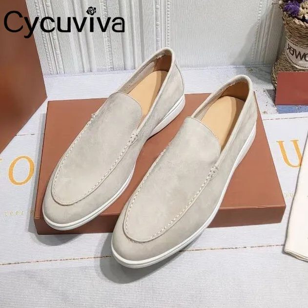 Iva real leather flat shoes men slip on loafers male casual mules round toe summer walk thumb200