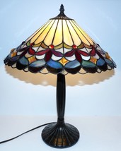 GORGEOUS TIFFANY STYLE STAINED GLASS CREAM RED GREEN PURPLE GREEN 22&quot; TA... - $143.54