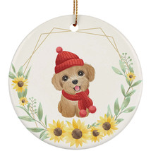 Cute Baby Poodle Dog Lover Ornament Sunflower Wreath Xmas Gift Pine Tree Decor - £11.82 GBP