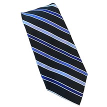 CHAPS Handmade 100% Silk Tie Men&#39;s Navy Blue White Striped Necktie - £7.59 GBP