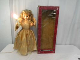 Trim A Home 24&quot; Animated Electric Lighted Angel  Blonde Gold Wings Dress Vintage - £23.71 GBP