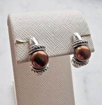 VINTAGE 925 STERLING SILVER BROWN 8 mm  PEARL STUD EARRINGS - $44.17 CAD
