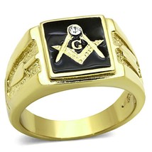 Ring Masonic Ion Gold Plate Stainless Steel W-Top Grade Crystal TK1159 - £31.54 GBP