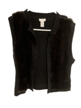 Chico&#39;s Womens Vest Size 0 S Black Faux Fur Front &amp; Back Sweater Side &amp; Edge - £11.71 GBP