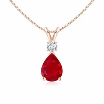 ANGARA 8x6mm Ruby Teardrop Pendant with Diamond in 14... - $3,431.12