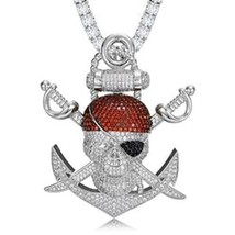3Ct Cubic zirconia Halloween Skull Pirates Pendant 14k White Gold Plated-Silver - £206.53 GBP
