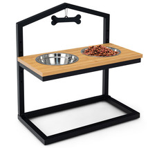 Elevated Dog Bowls Feeder Adjustable Raised Bowls Stand with 5 Heights Natural - £63.14 GBP