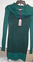 New Candies Womens Sz XS Green Black Long Cowl Neck Sweater Dress Ret $54 - £11.02 GBP