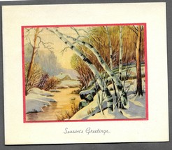 Vintage 1940s Wwii Era Christmas Greeting Holiday Card Snow Creek &amp; House Woods - £11.65 GBP