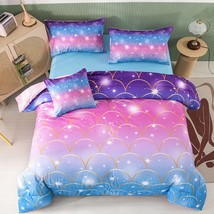 6Pcs Pink Mermaid Comforter Set Queen Size 3D Glitter Bed In A Bag For Teens Gir - £80.01 GBP