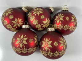 Vintage Lot 5 RAUCH Red Gold Glitter Star Snowflake Glass Christmas Ornaments - £23.73 GBP