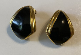 MONET Gold Tone Black Enamel Diamond Shaped Stud Post Pierced Earrings - £17.29 GBP