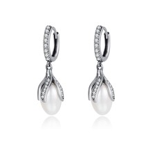 BAMOER Authentic 925 Silver Blooming Flower Petal Freshwater  Drop Earrings for  - £18.85 GBP