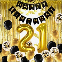 Golden Celebration: 21st Birthday Party Kit - Happy Birthday Banner, Jumbo Numbe - £32.11 GBP