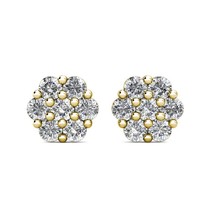 1.50Ct Round Simulated Diamond Flower Cluster Stud Earrings 14K Yellow Gold - £98.06 GBP
