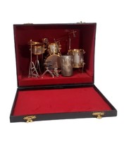 Drum Set Metal Instrument Mini Replica Musician Drummer Band display Box - £36.74 GBP