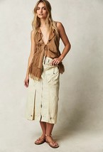 New Free People Vita Tattered Vest $298 MEDIUM Brown SUEDE &amp; LACE  - £105.72 GBP