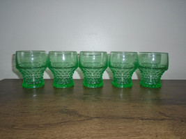 Green Hobnail Drinking Cocktail Glasses Vintage Set of Five 1950s - $49.50