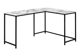 58&quot; L-Shaped Corner Desk, White Marble &amp; Black Metal - $159.99