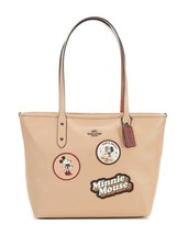 New COACH Women&#39;s Disney X Minnie Mouse With Patches City Zip Tote Beechwood - £292.74 GBP