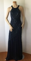 ADRIANNA PAPELL Stunning Heavily Embellished Midnight Blue Long Gown (Size 8) - £159.83 GBP