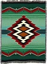 72x54 Turak Southwest Green Red Geometric Tapestry Afghan Throw Blanket - $63.36