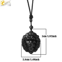 CSJA Obsidian Necklace Natural Stone Wolf Buddha Sculpture Tree of Life Animal O - £23.46 GBP