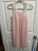 Vintage Vanity Fair Made In USA Nightie Gown Slip Pink XS Lace Nylon Sexy - $28.04