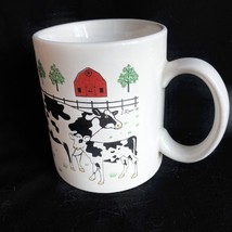 Stoneware Mug E. Rosen &#39;96 Cow calf barn scene handle Cup Vintage PET RE... - $4.68