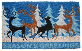 18" X 30" Blue Coir Deer Seasons Greetings Outdoor Holiday Door Mat - $1,695.29 MXN