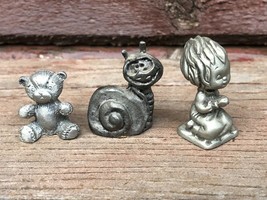 Miniature Pewter Figurines Lot Hallmark Betsey Clark Snail Spoontiques Bear 1983 - $14.80