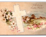 Loving Easter Wishes Cross Framed Landscape Embossed DB Postcard H29 - $2.92