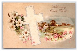Loving Easter Wishes Cross Framed Landscape Embossed DB Postcard H29 - £2.33 GBP