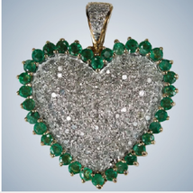 3.40ct Emerald Diamond Heart Pendant Huge 14k Gold Over Pave Diamond Pendant - £77.71 GBP