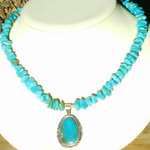 Pretty Blue Turquoise Nuggets and Free-form Turquoise in Sterling Pendant Neckla - £77.13 GBP