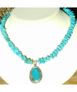 Pretty Blue Turquoise Nuggets and Free-form Turquoise in Sterling Pendan... - $205.05 CAD