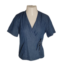 Stonebridge Vintage Denim Jean Tie Closure Top ~ Sz 6 ~ Blue ~ Short Sleeve - $24.29