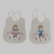 Pair Vintage Cross Stitch Quilted Baby Bibs Raggedy Ann &amp; Andy Handmade ... - $37.39