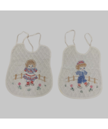 Pair Vintage Cross Stitch Quilted Baby Bibs Raggedy Ann &amp; Andy Handmade ... - £29.45 GBP