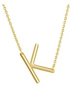 Gold-plated Sterling Silver Sideway Letter K Initial Pendant Chain Neckl... - £30.32 GBP
