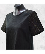 J Crew Black Knit Top Gold Metallic Trim Short Sleeves Back Zip - Women&#39;... - $351.74 MXN