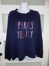 Rae Dunn Blue Sweatshirt Lightweight Sparks Will Fly Size L Women&#39;s NWOT - £29.06 GBP