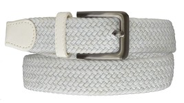 White Silver Rectangle Buckle Woven Elastic Stretch Belt 1.25 Wide Casual Unisex - $16.99