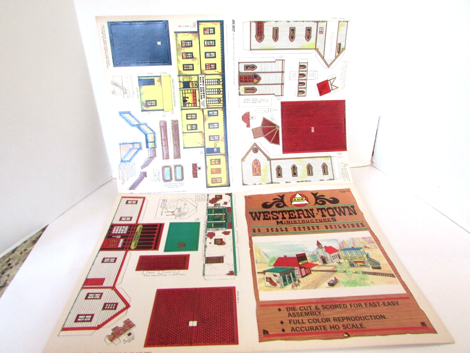 A.H.M. Western Town Ministructures HO Scale Cutout Bldgs Church Jail Hot... - $7.28