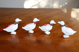 Lot 4x Ceramic Midwest Goose Ornaments White Geese Ducks Plaid Ribbon Ta... - $20.00