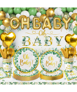 Sage Green Baby Shower Decoration Set 244 PCS Includes Plates, Napkins, ... - £40.93 GBP