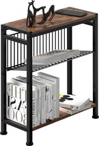 Side Table For Small Spaces, Narrow End Table With Magazine, Rustic Brown - $30.99