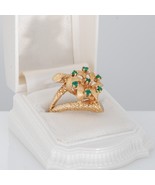 Green Tourmaline Halo Flower Cocktail Ring Solid 14K Yellow Gold Estate - $837.02 CAD